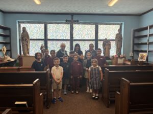 CFL Chapter 441 President Lynette Ouellette, and chapter member Gail M. Silvia, presented a $600 SJB Educational Foundation grant Cristina Serra, Principal of St. Teresa of Calcutta Parochial School. Some of her students from various grades are also pictured. Mrs. Serra was extremely pleased and very appreciative for the SJB grant & assured us that the grant would be used to continue programs at St. Teresa’s.